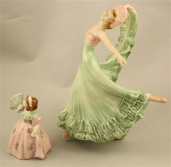 Two rare Wade Art Deco underglaze porcelain figures of Zena and Queenie, c.1937-40, 9.5cm and 21cm